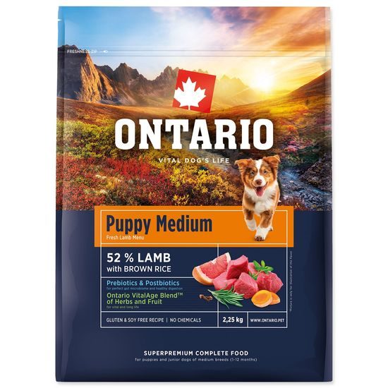Krmivo Ontario Puppy Medium Lamb & Brown Rice 2,25kg