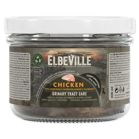 Sklenice Elbeville Dog Urinary Tract Care, kuřecí s přidanou petrželí, pampeliškou, 220ml