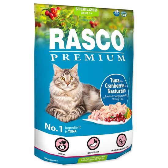 RASCO Premium Cat Kibbles Sterilized, Tuna, Cranberries, Nasturtium