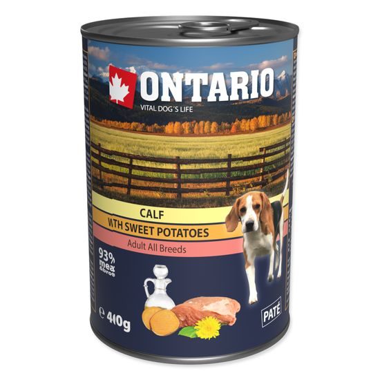 Konzerva ONTARIO Dog Mini Calf, Sweetpotato, Dandelion and Linseed Oil