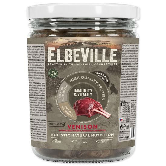 Sklenice Elbeville Dog Imunity & Vitality zvěřina s přidaným šípkem, dobromyslem a kopřivou, 440 ml