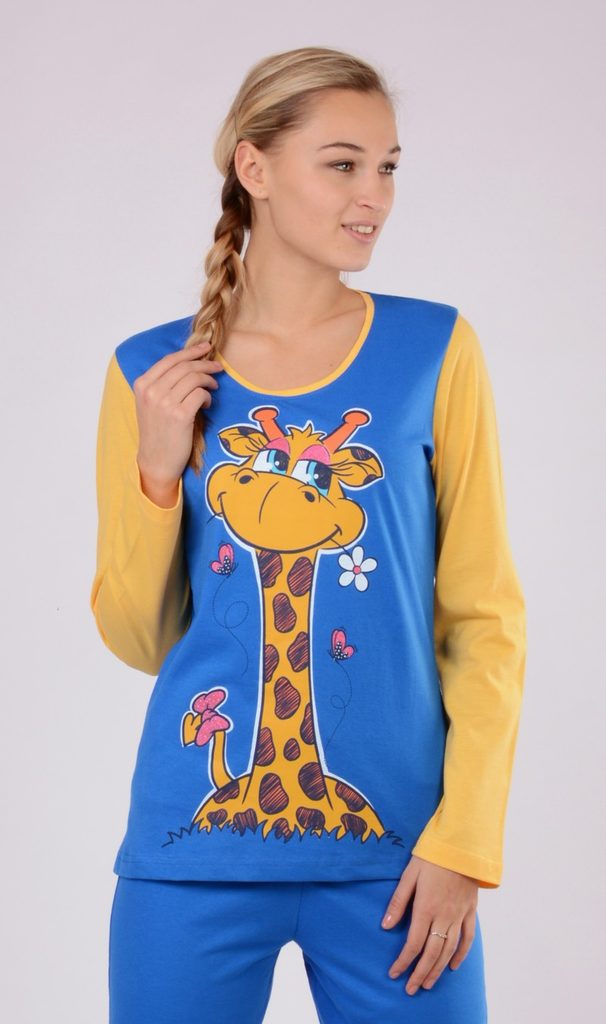 Plavky-Pradlo.cz - Dámské pyžamo dlouhé Velká žirafa - modrá - Vienetta -  Dlouhá pyžama - Pyžama a noční košile, DÁMSKÉ PRÁDLO