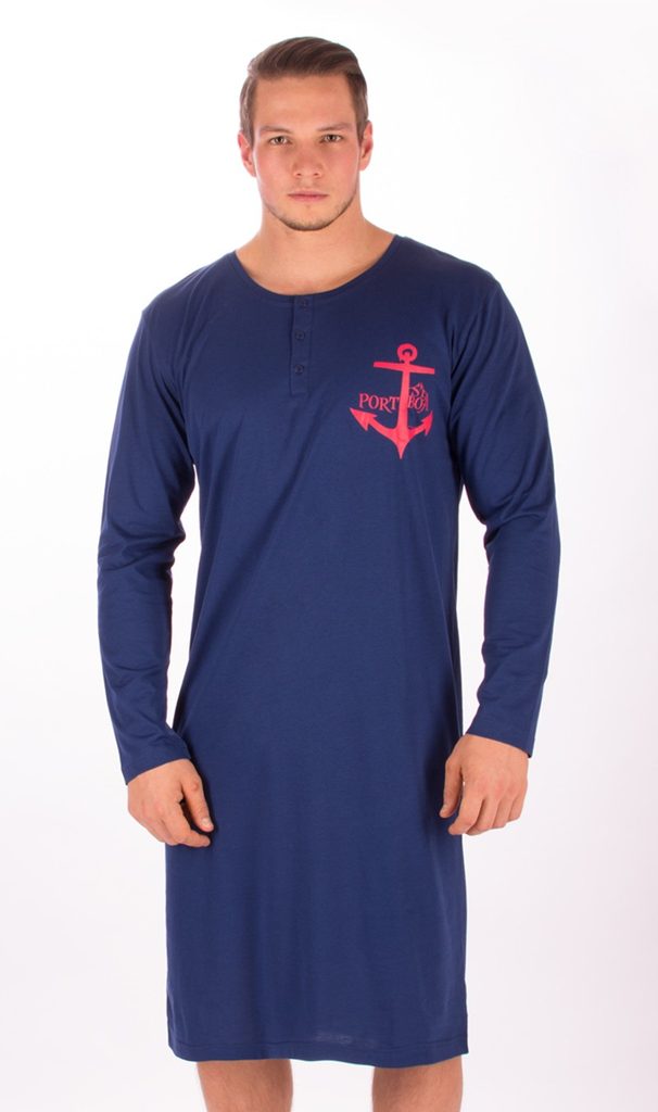 Plavky-Pradlo.cz - Pánská noční košile s dlouhým rukávem Kotva - modrá -  Gazzaz - pánské noční košile a overaly - Pánská pyžama, PÁNSKÉ PRÁDLO