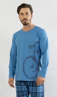 Pánské pyžamo dlouhé Velké kolo - modrá