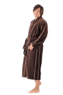 Pánský župan bavlněné kimono s proužky TERAMO čokoládová