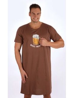 Pánská noční košile s krátkým rukávem Velké pivo - hnědá