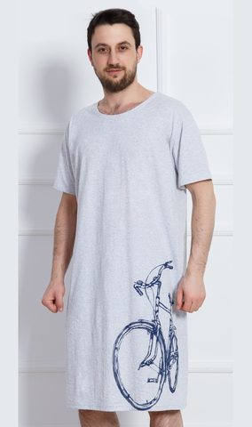 Pánská noční košile s krátkým rukávem Bicykl - šedá