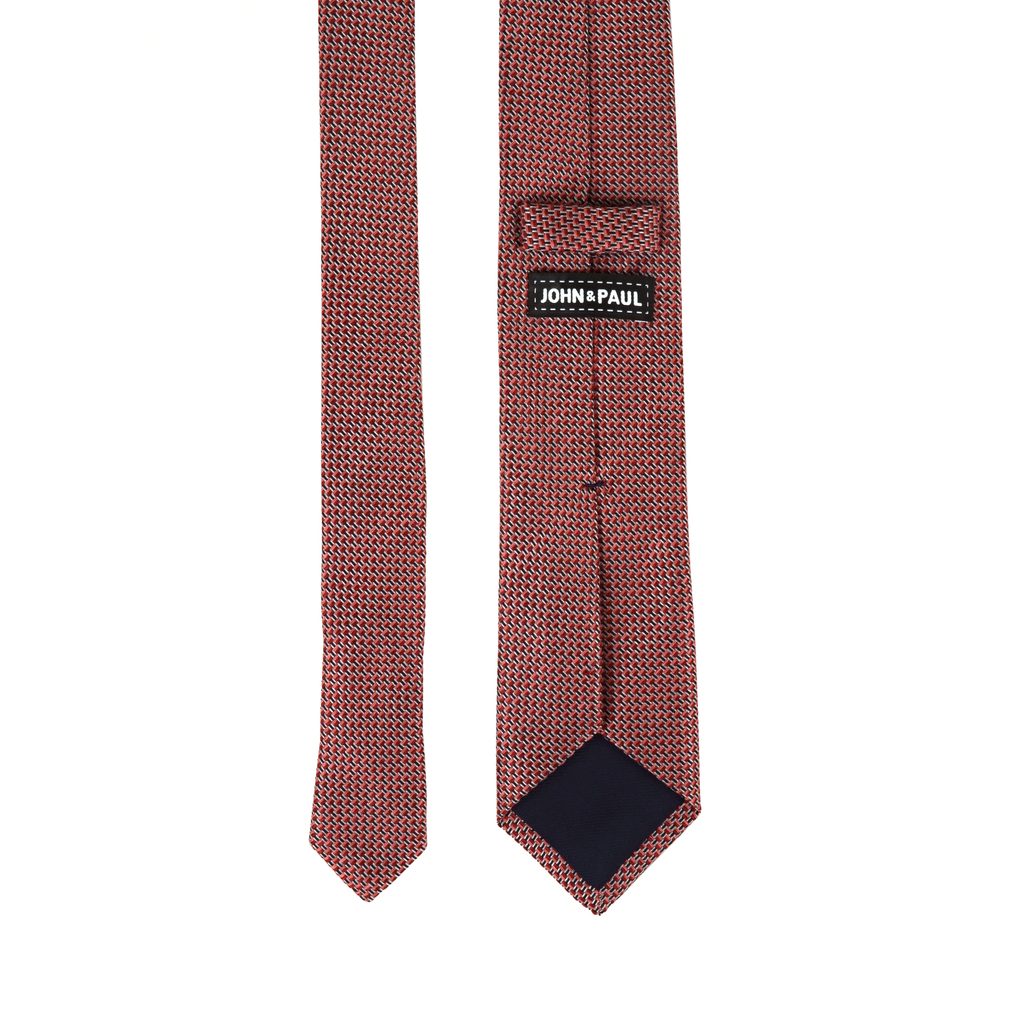 Červeno-černo-bílá kravata s pleteným vzorem ze lnu a hedvábí - John & Paul  - Kravaty - Oblečení - Gentleman Store