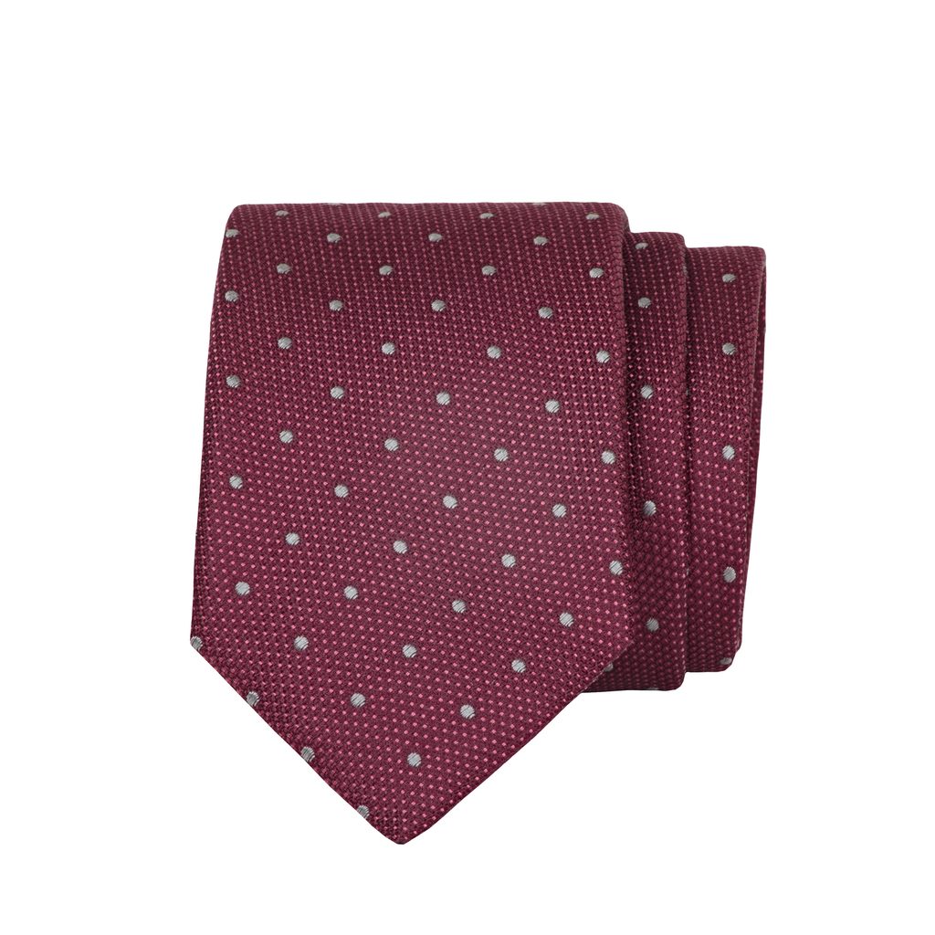 Vínová hedvábná kravata s bílými tečkami John & Paul - Canepa - Kravaty -  Oblečení - Gentleman Store