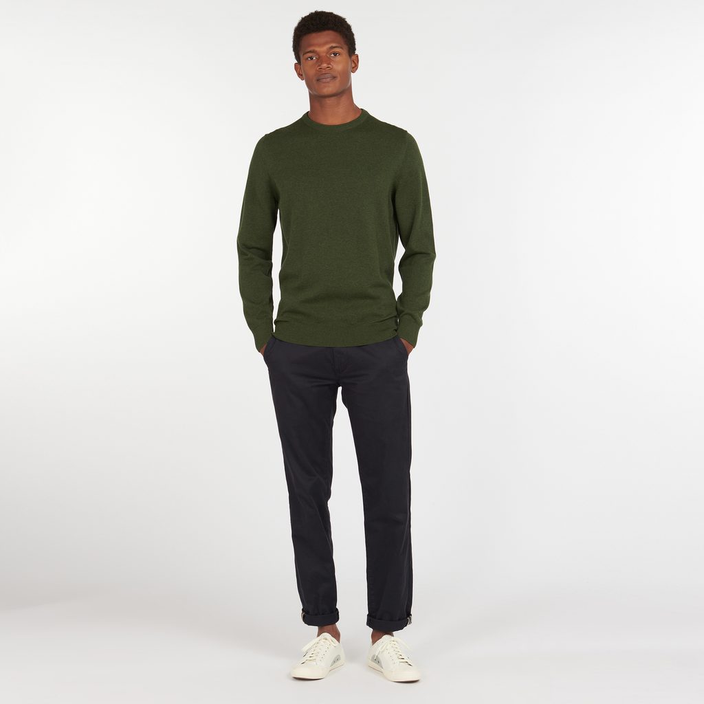 Barbour Pima Cotton Crew Neck Jumper Rifle Green Marl Jemn