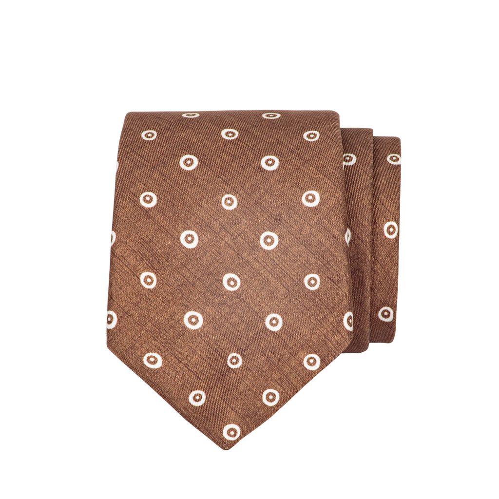 Hnědá hedvábná kravata s květy John & Paul - Canepa - Kravaty - Oblečení -  Gentleman Store