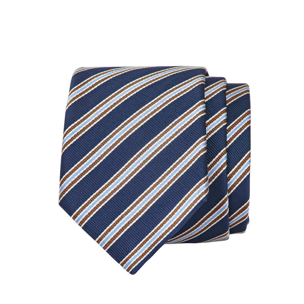 Modro-hnědo-bílá pruhovaná kravata John & Paul z bavlny a hedvábí - John &  Paul - Kravaty - Oblečení - Gentleman Store