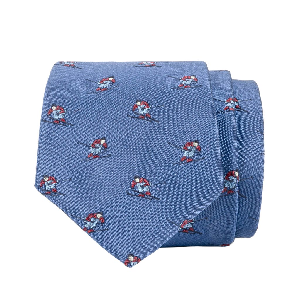 Světle modrá hedvábná kravata s lyžařským vzorem - John & Paul - Kravaty -  Oblečení - Gentleman Store