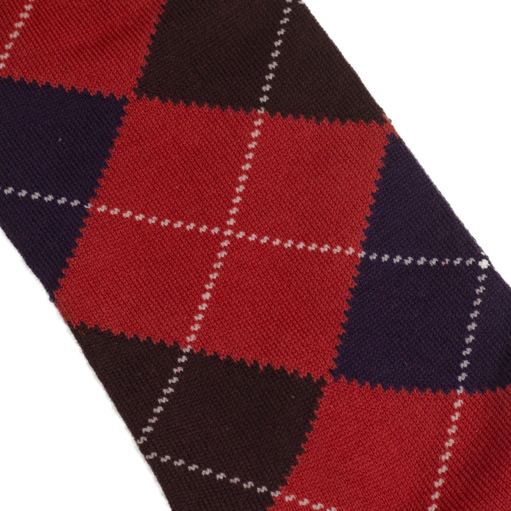 Ponožky z egyptské bavlny - červené s vínovými a modrými kosočtverci - Di  Carlo - Ponožky - Oblečení - Gentleman Store