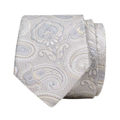 Béžová hedvábná kravata s paisley vzorem a květinami