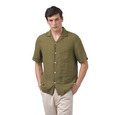 Lněná košile Portuguese Flannel Camp Collar - olivová