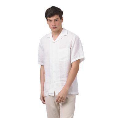 Lněná košile Portuguese Flannel Camp Collar - krémově bílá