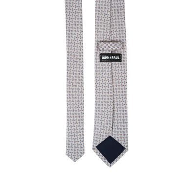 Modro-bílá kravata s proužky a tečkami ze lnu a hedvábí