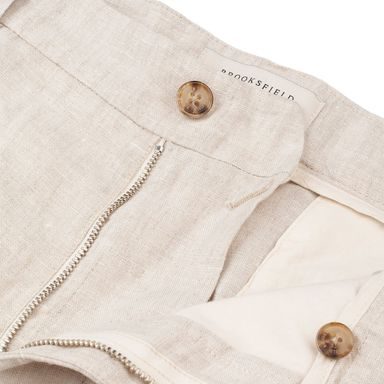 Brooksfield Pleated Linen Trousers — Off-White