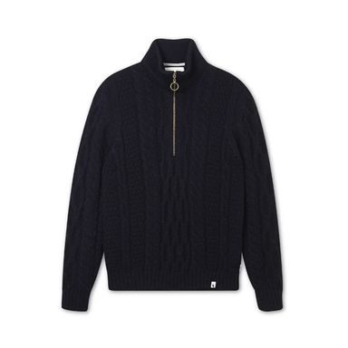 Barbour Cable Knit Half Zip Jumper — Navy