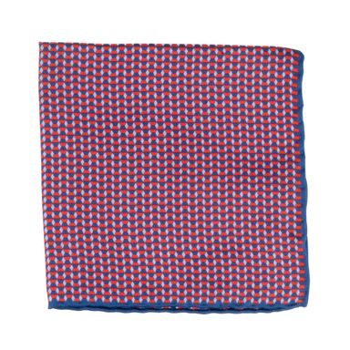 Červeno-modrý hedvábný kapesníček s puntíky