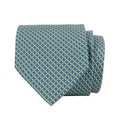 Modro-zelená hedvábná kravata s trojbarevným vzorem