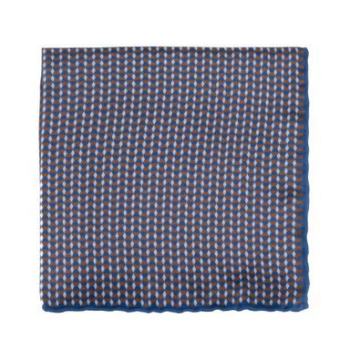 Hnědo-modrý hedvábný kapesníček s puntíky