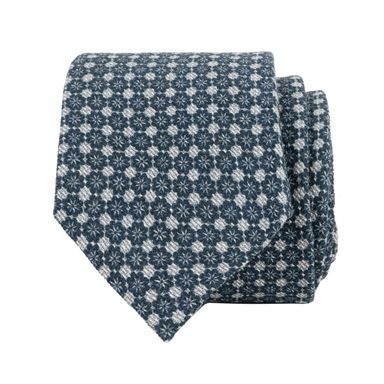 Modrá kravata se šedými květy z vlny a hedvábí
