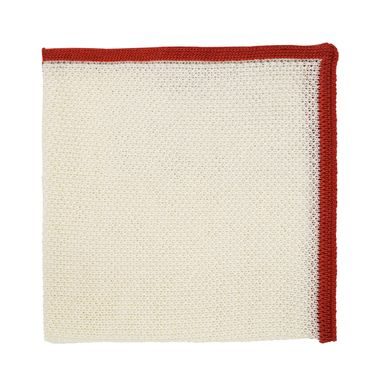 Krémově bílý bavlněný kapesníček s pleteným vzorem a červenými okraji