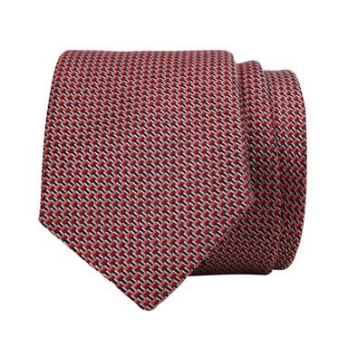 Červeno-černo-bílá kravata s pleteným vzorem ze lnu a hedvábí
