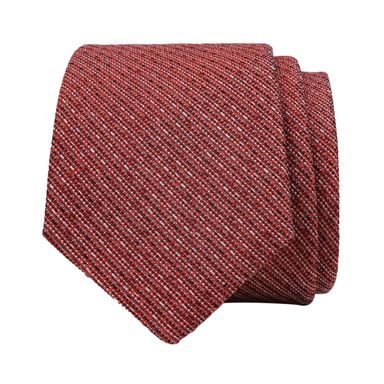 Červená jemně pruhovaná kravata ze lnu a hedvábí