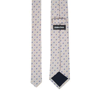 Modro-bílá kravata s proužky a tečkami ze lnu a hedvábí