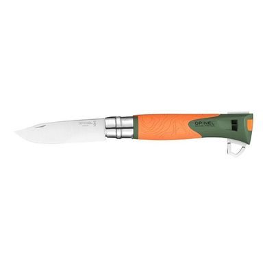 Zavírací nůž s křesadlem a píšťalkou Opinel VRI N°12 Inox Explore (oranžová rukojeť)