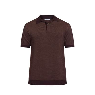 KnowledgeCotton Apparel Two-toned Knitted Polo Shirt — Chocolate