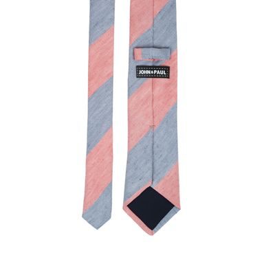 Pruhovaná béžovo-modrá kravata ze lnu a hedvábí