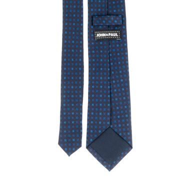 Tmavě modrá hedvábná kravata s hnědými puntíky John & Paul