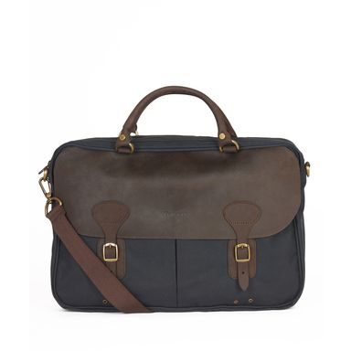 Barbour Wax Leather Briefcase — Navy