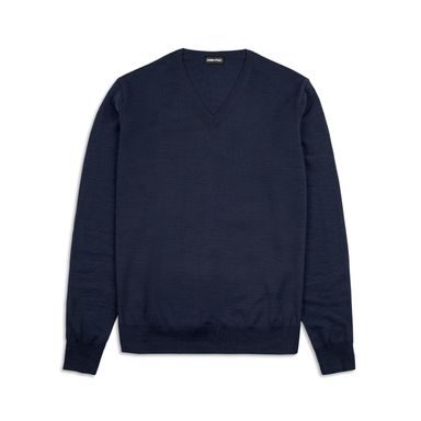 Lehký svetr John & Paul z merino vlny - navy (V-neck)