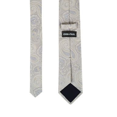 Pruhovaná béžovo-modrá kravata ze lnu a hedvábí
