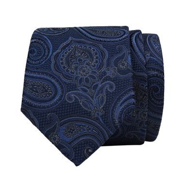 Tmavě modrá hedvábná kravata s paisley vzorem a květinami