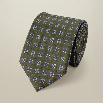 Charles Tyrwhitt Linen/Silk Print Tie — Moss Green
