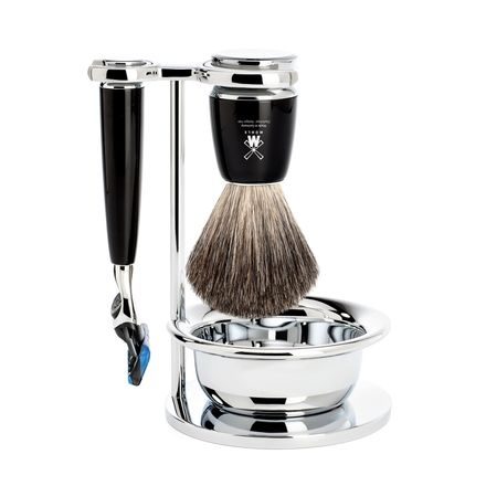 Mühle RYTMO Shaving Set — Fusion™, Pure Badger, Black Resin with Bowl