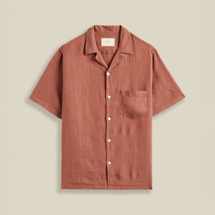 Portuguese Flannel Linen Camp Collar — Terracotta
