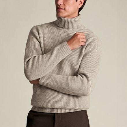 Charles Tyrwhitt Pure Merino Chunky Roll Neck Jumper — Oatmeal