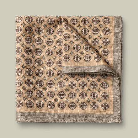Charles Tyrwhitt Wool Silk Medallion Print Pocket Square — Stone
