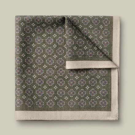 Charles Tyrwhitt Wool Silk Medallion Print Pocket Square — Olive
