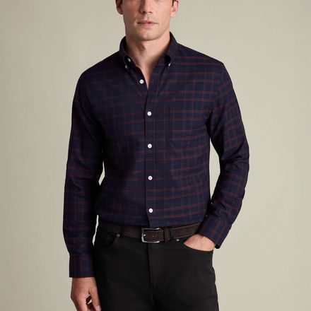 Charles Tyrwhitt Non-Iron Twill Check Shirt — Navy Blue / Rust