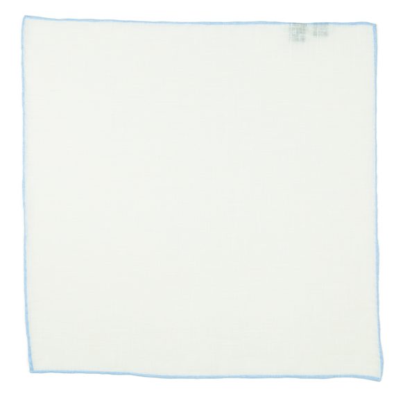 Bílý lněný kapesníček se světle modrými okraji John & Paul