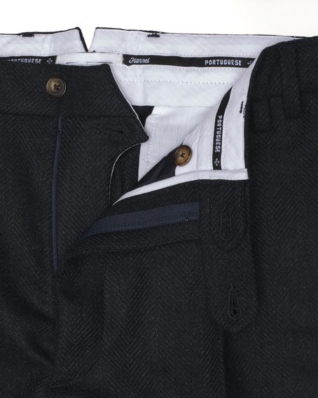 Вълнен панталон Portuguese Flannel Wool Herringbone Trousers - Navy