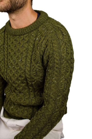 Hutný vlněný svetr Peregrine Hudson Aran Jumper - khaki